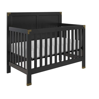 Baby Relax Miles 5-in-1 Convertible Crib, Solid Pine Wood, Black