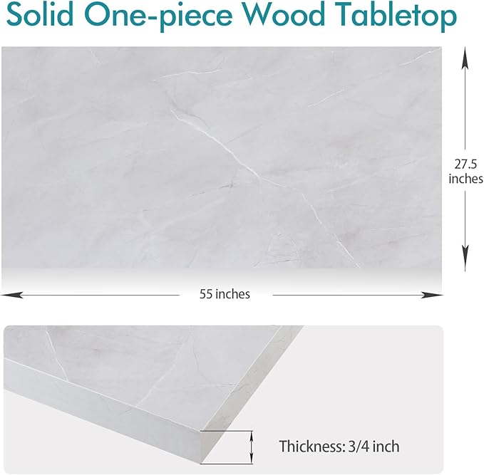 Kaboon Universal Tabletop 55"x27.5", Solid One-Piece Melamine Table Top, Double Desk L-Desk DIY, Home and Office Countertop, White Rock
