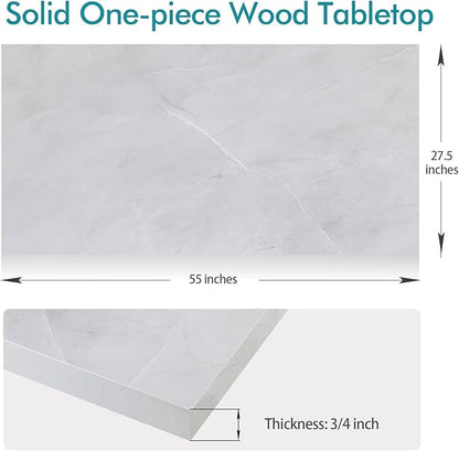 Kaboon Universal Tabletop 55"x27.5", Solid One-Piece Melamine Table Top, Double Desk L-Desk DIY, Home and Office Countertop, White Rock