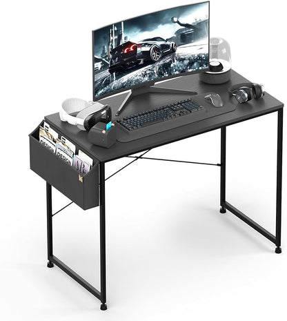 MoNiBloom Writing Computer Desk 40", Simple Home Office Gaming Desk with Storage Bag, Space Saving Table - Black