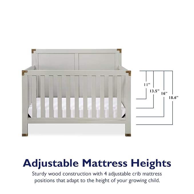 Baby Relax Miles 5-in-1 Convertible Crib for Nursery, Soft Gray