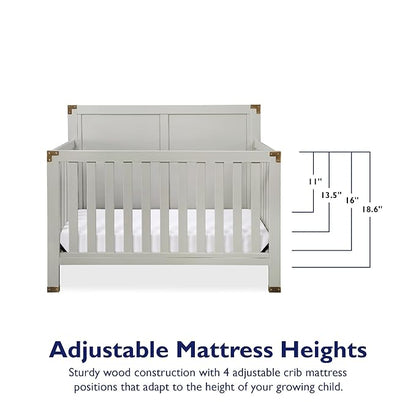 Baby Relax Miles 5-in-1 Convertible Crib for Nursery, Soft Gray