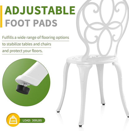 3 Piece Cast Aluminum White Bistro Set Outdoor Bistro Table and Chairs Set of 2,Metal Bistro Patio Table Set with Umbrella Hole,Patio furniture Set for Garden,Front Porch.