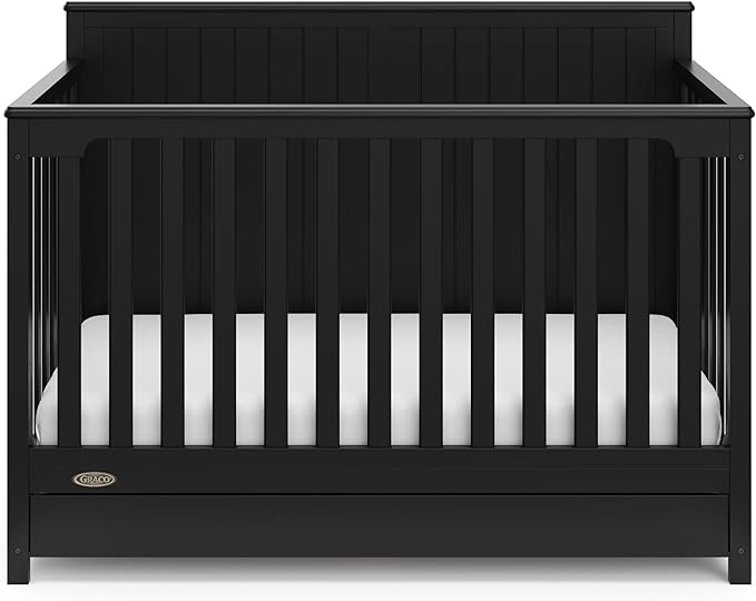 Graco Hadley 5-in-1 Convertible Crib with Drawer (Black) – Combo, Includes Full-Size Nursery Storage, Converts from Baby Crib to Toddler Bed, Daybed