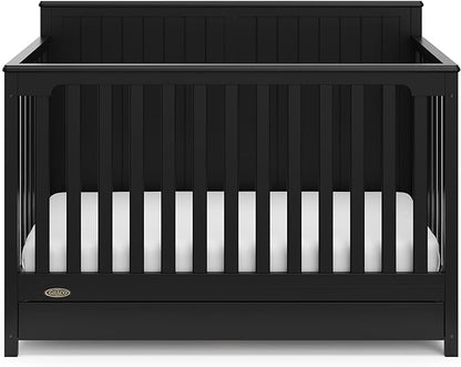 Graco Hadley 5-in-1 Convertible Crib with Drawer (Black) – Combo, Includes Full-Size Nursery Storage, Converts from Baby Crib to Toddler Bed, Daybed