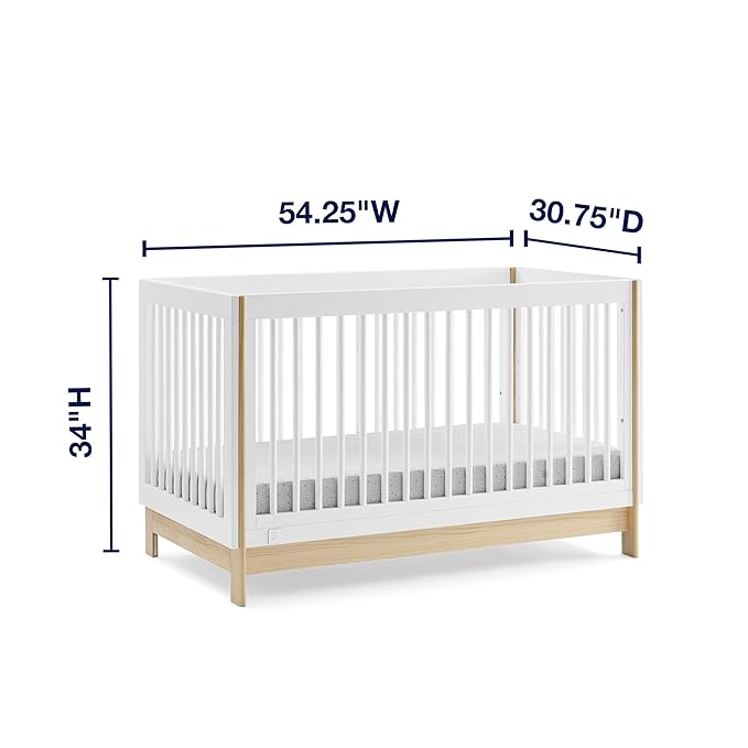 Delta Children babyGap Tate 4-in-1 Convertible Crib TrueSleep Crib and Toddler Mattress (Bundle), Bianca White/Natural