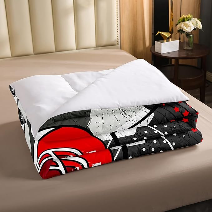 Erosebridal Football Comforter Set Full,Red American Football Helmet Bedding Set for Kids Boys Teens Men Bed,Grunge Geometric Hexagon Comforter Retro Grey Soft Quilt Duvet Sets with 2 Pillow Cases