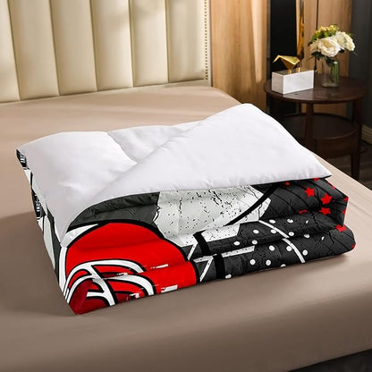 Erosebridal Football Comforter Set Twin,Red American Football Helmet Bedding Set for Kids Boys Teens Men Bed,Grunge Geometric Hexagon Comforter Retro Grey Soft Quilt Duvet Sets with 1 Pillow Case