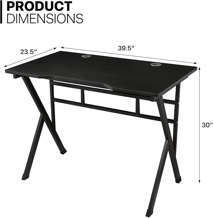 MoNiBloom Computer Desk Modern Design Home Office Gaming X-Shape Black Tabletop Simple Game Table Workstation for Corner Living Room Bedroom