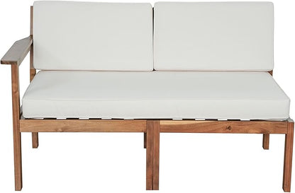 Outdoor Patio Furniture Set with Acacia Wood L-shaped Sectional Sofa, Armchair and A Small Table, 4-Piece for Gardens Backyards Balconies, Onesize, Beige Cushions