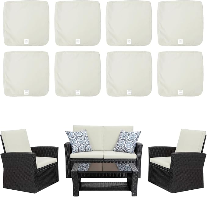 ClawsCover 8 Pack Outdoor Seat and Back Cushions Replacement Covers Fit for 4 Pieces 4-Seater Wicker Rattan Patio Furniture Conversation Set Sectional Couch,Cream-Include Cover Only