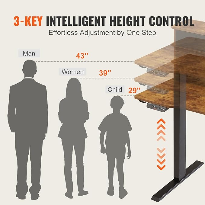 VEVOR Standing Desk with Shelves 47.2 x 23.6 Inch Height Adjustable Desk Dual Monitor Riser Workstation Adjustable Desk 3-Key Modes Sturdy Dual Metal Frame 180LBS Capacity for Home Office