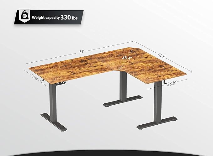 FEZIBO Triple Motor 63" L Shaped Standing Desk, Electric Standing Gaming Desk Adjustable Height, Corner Stand up Desk with Splice Board, Black Frame/Rustic Brown Top