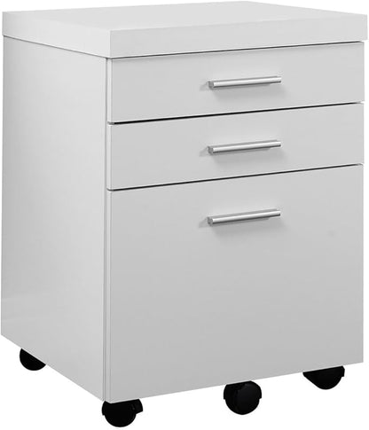 Monarch Specialties White Hollow-Core 3 Drawer File Cabinet on Castors