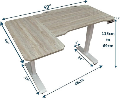Adjustable Height L-Shaped 59 Inch Electric Standing Desk - Sit Stand Computer Desk, Stand Up Desk Table for Home Office, White Frame and Oak Top