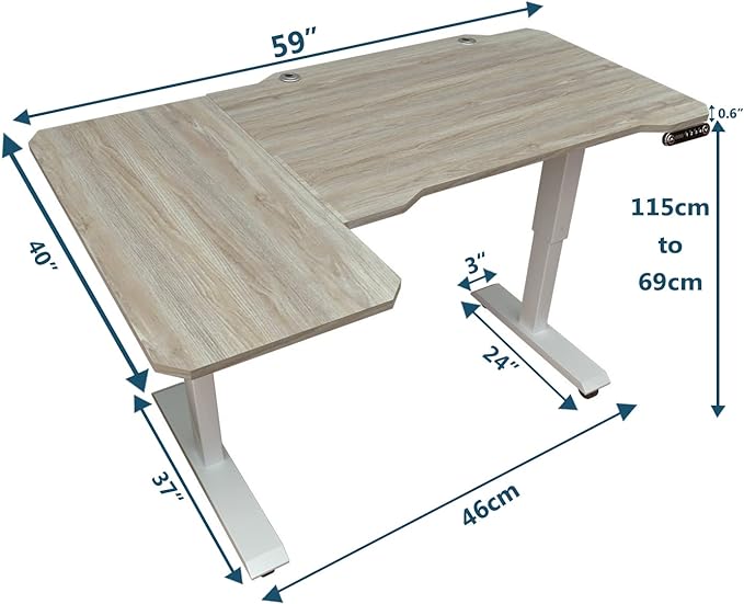 Adjustable Height L-Shaped Electric 59 Inch Sit-Stand Computer Desk with 3 Splice Boards, Lockable Casters-Ideal for Home Office, 59Inch, Oak