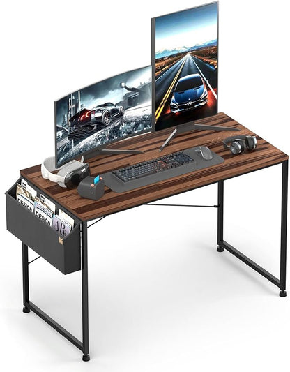 MoNiBloom 47 Inches Computer Desk with Storage Bag, Study Work Writing Table w/Metal Frame for Home Office, Walnut Color