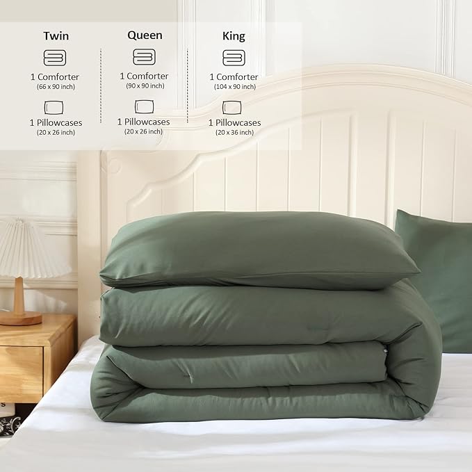 Emerald Green Comforter Twin Size, Modern Bedding Set for Girls/Women, Cute Soft & Lightweight Chic Microfiber Bed Sets, 2pc- 1 Comforter & 1 Pillowcase (66x90 Inches)