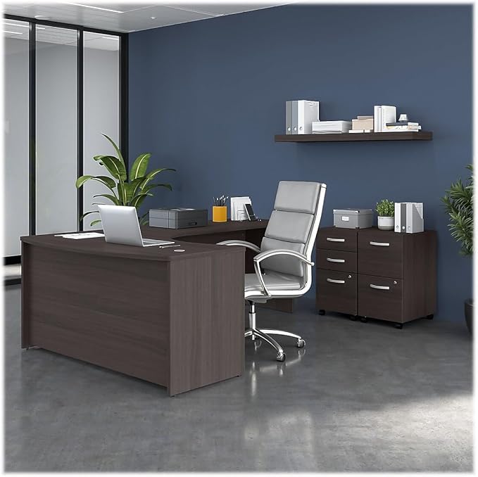 Bush Business Furniture Studio C 60W x 43D Right Hand L-Bow Desk Shell in Storm Gray
