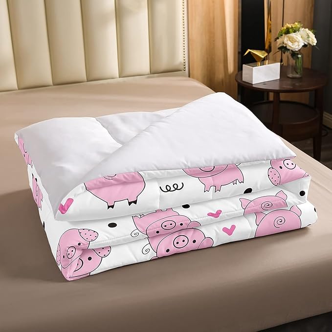 Erosebridal Pink Pig Comforter Set for Girls Kawaii Room Decor Full,Cute Pigs Bedding Set for Kids Boys Children Farm Animal Quilted Duvet Sets Cartoom Style Soft Lightweight Down Comforter 3 Pcs