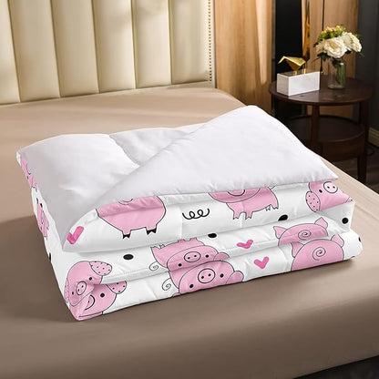 Erosebridal Pink Pig Comforter Set for Girls Kawaii Room Decor Full,Cute Pigs Bedding Set for Kids Boys Children Farm Animal Quilted Duvet Sets Cartoom Style Soft Lightweight Down Comforter 3 Pcs
