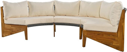 Merax Outdoor Sectional Patio Furniture Sets, Half Moon All Weather Wicker Seating Group, with Cushions and Round Coffee Table, Beige