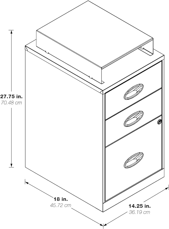 OSP Home Furnishings 3 Drawer Locking Metal File Cabinet with Top Shelf, Pink