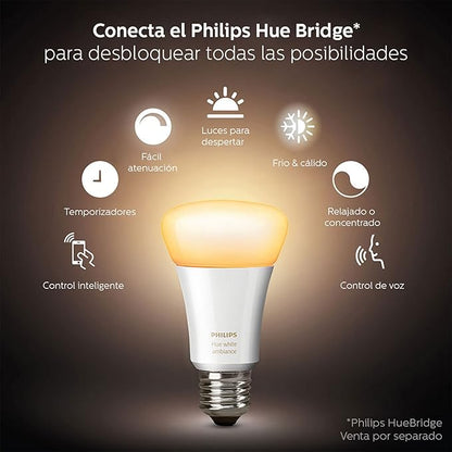 Philips Hue Smart 100W A21 LED Bulb - White Ambiance Warm-to-Cool White Light - 1 Pack - 1600LM & Smart 75W A19 LED Bulb - White and Color Ambiance Color-Changing Light - 1 Pack