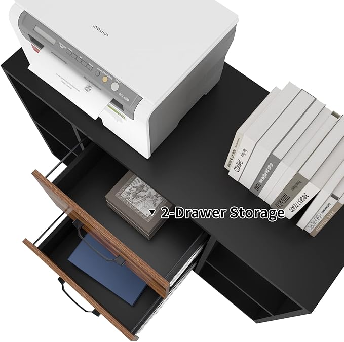 sogesfurniture Mobile Lateral Filing Cabinet with 2 Drawers,Lateral Office Cabinet Printer Stand, Multifunctional Storage Cabinet with Open Shelves and Castors for Home & Office (Brown)