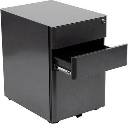 Flash Furniture Warner Modern 3-Drawer Mobile Locking Filing Cabinet with Anti-Tilt Mechanism and Hanging Drawer for Legal & Letter Files, Black