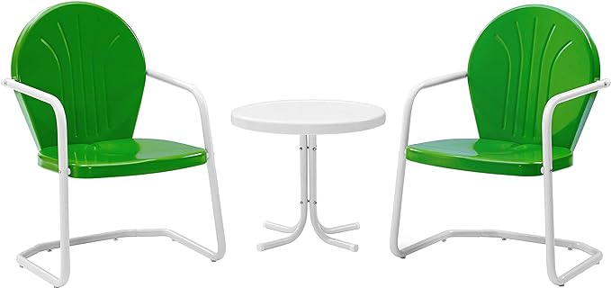Crosley Furniture KO10004GR Griffith 3-Piece Retro Metal Outdoor Seating Set with Table and 2 Chairs, Grasshopper Green