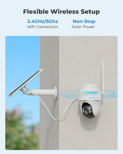 REOLINK Security Camera Wireless Outdoor, Pan Tilt Solar Powered, 5MP 2K+ Color Night Vision, 2.4/5GHz WiFi, Works with Smart Home for Surveillance, Home Hub Compatible, Argus PT + Solar Panel