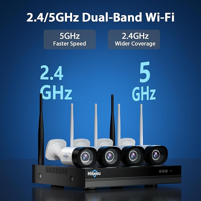 Hiseeu 5MP WiFi Security Camera System Outdoor,12Pcs 16CH NVR Camera Surveillance System,Color Night Vision, Spotlight& Siren Alarm,2-Way Audio,3TB HDD for 24/7 Recordings