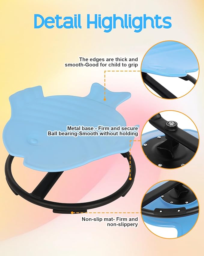 Kids Swivel Chair Sensory Toys Light Blue Non-Slip Metal Base Wobble Chair for Toddlers Sit and Spin with Autism Spin Sensory Chair Aged 3+ Improving Physical Coordination