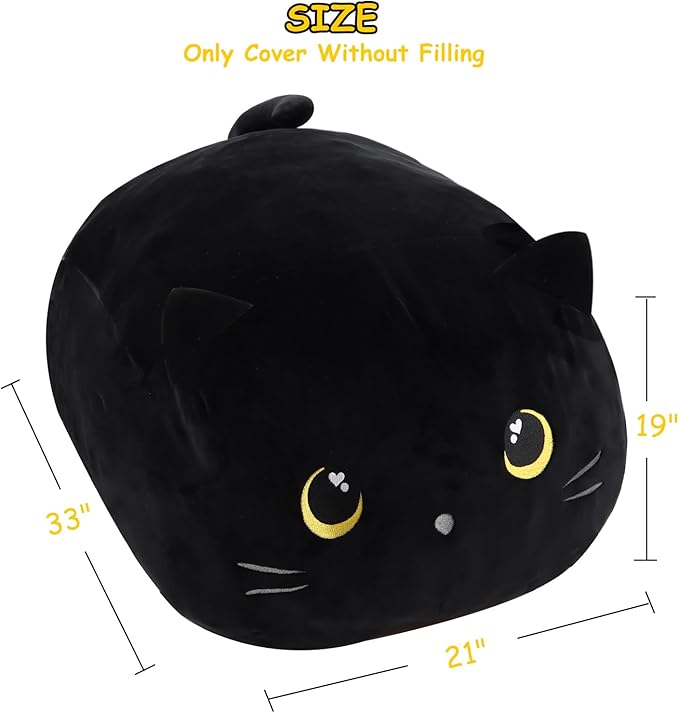 Stuffed Animal Storage Bean Bag Chair Cover for kids Cute Black Cat Large Beanbag Plush Toy Bedroom Décor Organizer Cover, No Beans
