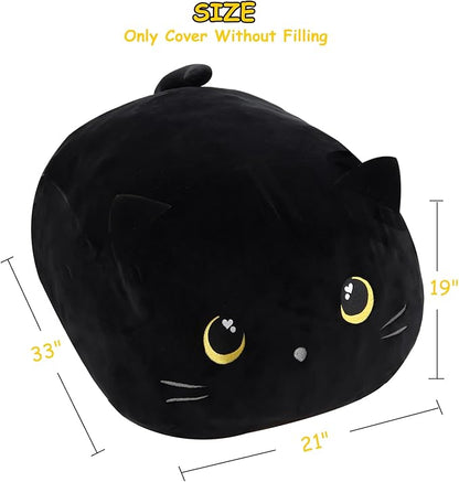 Stuffed Animal Storage Bean Bag Chair Cover for kids Cute Black Cat Large Beanbag Plush Toy Bedroom Décor Organizer Cover, No Beans