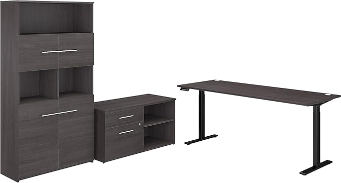 Bush Business Furniture Office 500 Height Adjustable Standing Desk with Storage and Bookcase, 72W, Storm Gray