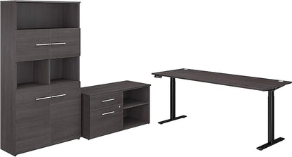 Bush Business Furniture Office 500 Height Adjustable Standing Desk with Storage and Bookcase, 72W, Storm Gray