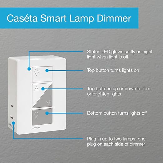 Lutron Caseta Smart Lamp Dimmer Switch (Lutron Smart Hub Required) for Floor and Table Lamps, for Dimmable LED Lights, up to 100 Watt, PD-3PCL-WH, White