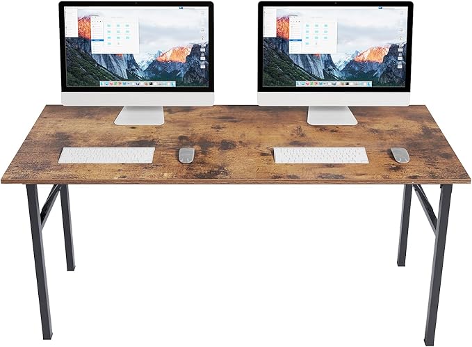 SDHYL 62 inches No Assembly Foldable Computer Desk for Home Office Workstation, Study and Writing, Rustic Brown