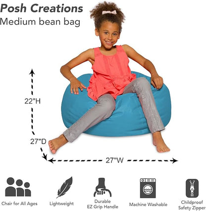 Posh Creations Bean Bag Chair for Kids, Teens, and Adults Includes Removable and Machine Washable Cover, Heather Teal, 27in - Medium