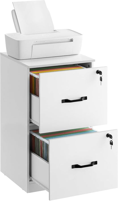 VASAGLE 2-Drawer Vertical File Cabinet, Filing Cabinet for Home Office, Printer Stand, with 2 Lockable Drawers, Adjustable Hanging Rail, for A4 and Letter-Size Files, Cloud White UOFC016W14