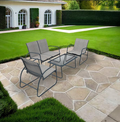 Mapleleaf 4 Pieces Rattan Patio Furniture Set, Outdoor Wicker Conversation Sofa Set, Rattan Chair and Glass Coffee Table for Yard, Pool or Backyard (Grey)