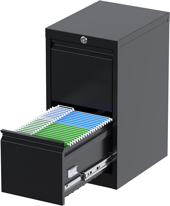 2 Drawers Vertical File Cabinet, Metal Lockable Filing Cabinet, Office File Storage Cabinet for A4 Letter/Legal Size, Assembly Required
