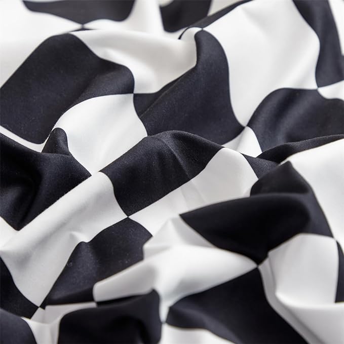 Black White Grid Comforter Set Twin Black Plaid Bedding Set Girls Black and White Checkered Bed Comforter Set Breathable Blanket Set Kids Durable Bedding Comforter Set