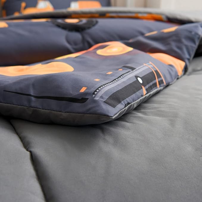 NTBED Construction Truck Comforter Set for Boys Kids Vehicles Excavator Cars Lightweight Microfiber Bedding Sets (Grey, Twin)