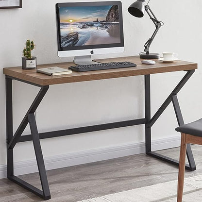HSH Minimalist PC Desk, Industrial Home Office Desk, Sturdy Wood and Metal Desk, Rustic Vintage Oak 55 Inch Work Study Writing Desks Computer Table for Living Room Bedroom