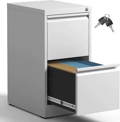 2 Drawer File Cabinet,White Metal Filing Cabinets for Home Office,Vertical File Cabinet with Lock for A4/Letter/Legal Size Files,Assembly Required