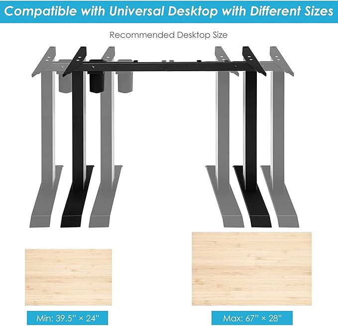 Electric, Single Motor Height Adjustable 2 Button Controller, Table Base for Work Home Office Computer Workstation Standing Desk Frame, Black