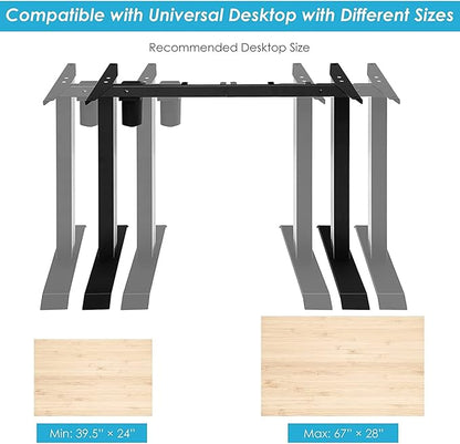 Electric, Single Motor Height Adjustable 2 Button Controller, Table Base for Work Home Office Computer Workstation Standing Desk Frame, Black
